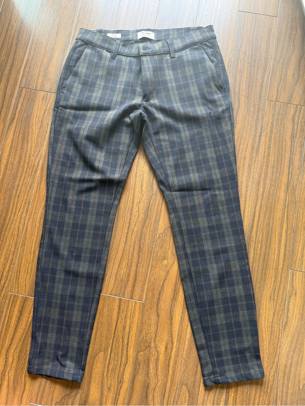 ONLY & SONS Navy and Charcoal Plaid Dress Pants